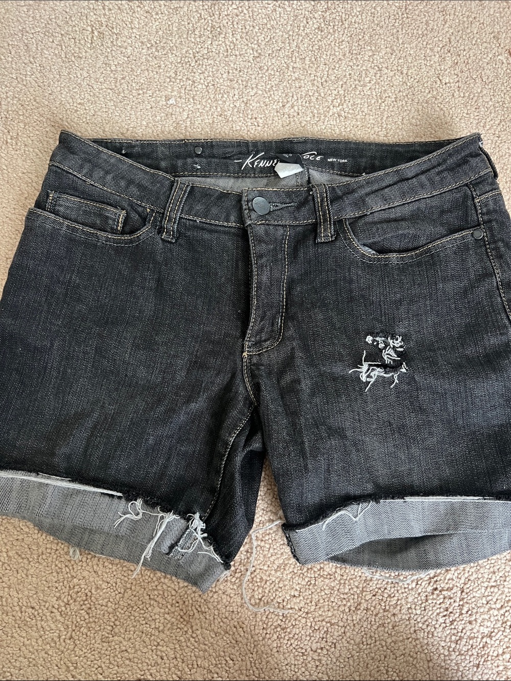 Vintage Kenneth Cole black whitewashed Denim Rolled Hem Shorts